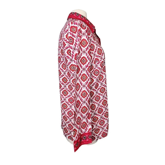 Vintage Alex Coleman Blouse Size 4 Red & White Pink Floral Button Up - Picture 6 of 11